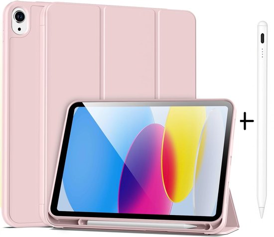 Casemania Stylus en Hoes Geschikt voor Apple iPad 2025 (A16) - Licht Roze - Universeel Stylus Pen - Smart Cover met Pencil Slot Uitsparing van Casemania