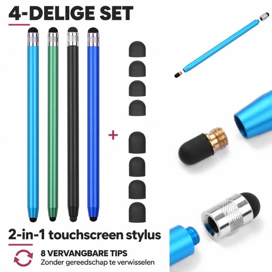 Casety 4 stuks stylus touchscreen pennetjes - Gemixte kleuren