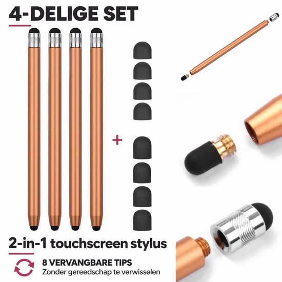 Casety 4 stuks stylus touchscreen pennetjes - Goud