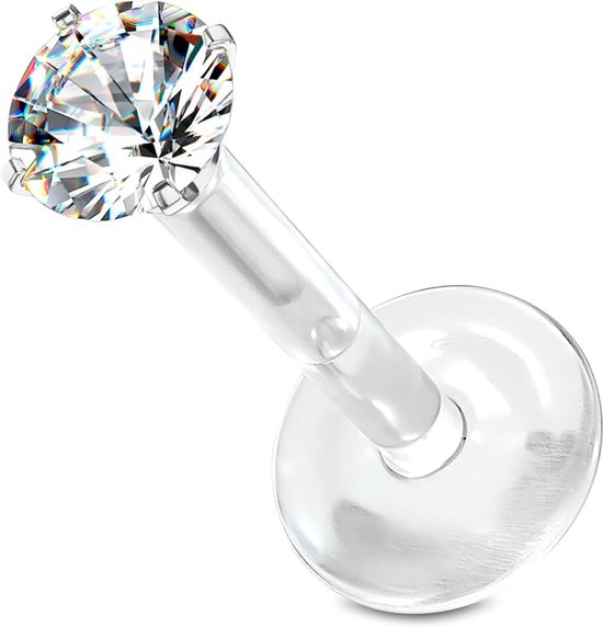 Chriurgenstaal 316L Bioflex piercing zirkonia push in allergie flexibel buigbaar rond basis plat goud zilver bits conch oorstekers neus tragus kunststof plastic 1,2 mm