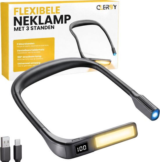 Clerby - Neklamp - met Batterij Display - Nekleeslamp - Boeklampje - Leeslamp - Flexilight- voor Haakwerk - Oplaadbaar van Merkloos