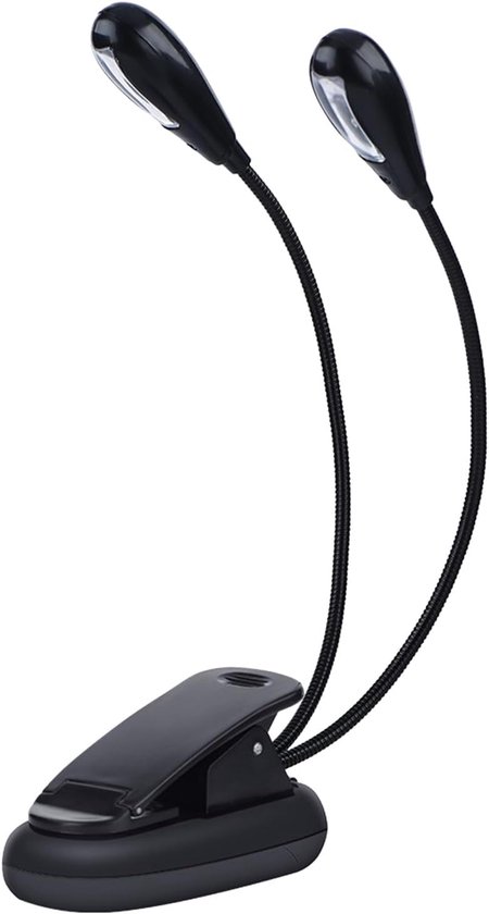 Clip Lamp - Leeslampje - Muziek Verlichten - Dubbele Flexibele Armen - 8 Lampjes - Zwart