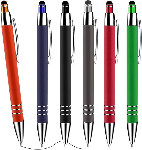 Cobee Stylus Tip Ballpoint Pen, 6 Pieces 1mm Retractable Medium Point Smooth Writing Pen Black Ink Metal Stylus Cute Pen for Touchscreens