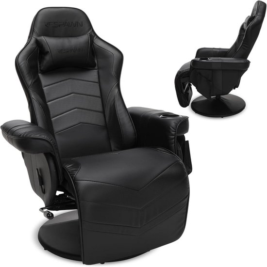 Comfortabele Zwarte Gaming Fauteuil met Voetsteun en Bekerhouder - Ligstoel van Merkloos