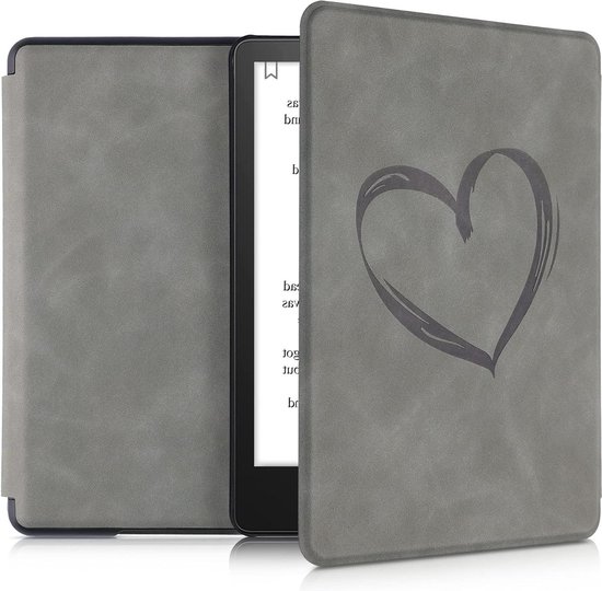 Compatibel met Kindle Paperwhite 11e Generatie 2021 - Kunstleren Ereader Hoesje met Stand - Brushed Hart Grijs van Merkloos