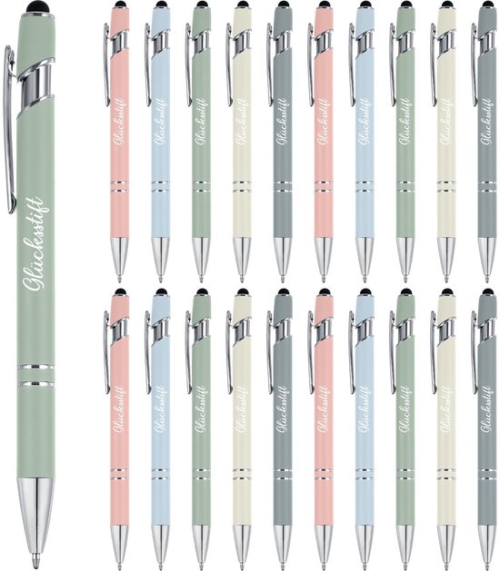 Cosensi- Balpen 2-in-1 Design - Geluksbalpen - Touchpen - Veelkleurig - 20 Stuks - Ideaal voor Examen/Motivatiecadeau - Schrijfgerei