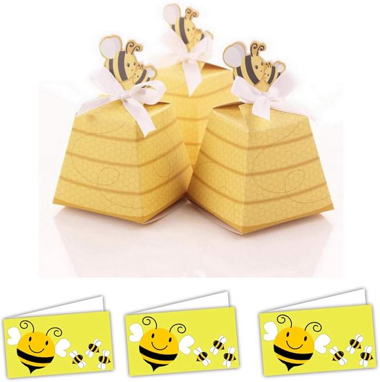 C.X.Y. 100 stuks snoepboxen bijen bonboniere band wit + 100 voorgeboorde kaarten A4