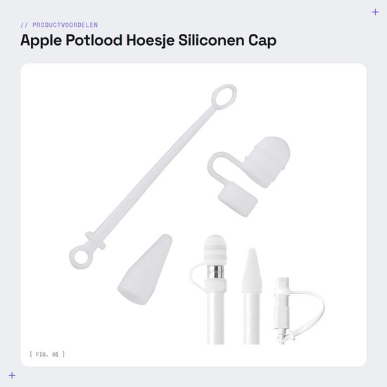 Dailygoods - Apple Potlood Hoesje - Siliconen Cap Houder - Anti-verlies Design - Wit - Geschikt voor iPad Pro - Inclusief Kabel Adapter Tether