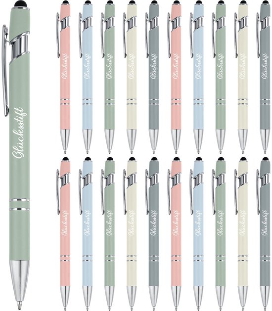 Dailygoods- Balpen 2-in-1 Design - Geluksbalpen - Touchpen - Veelkleurig - 20 Stuks - Ideaal voor Examen/Motivatiecadeau - Schrijfgerei