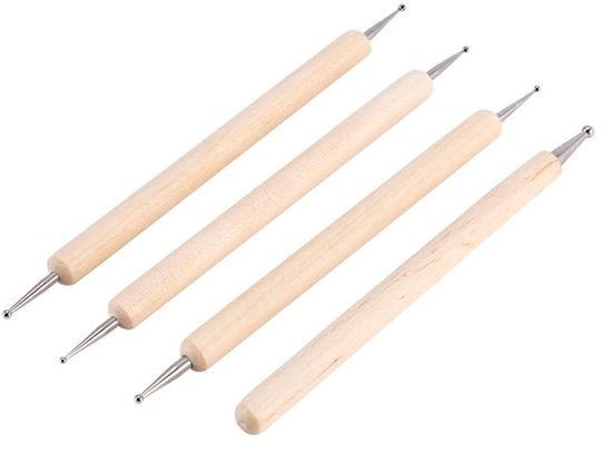 Dailygoods- Balpen Houten Handvat - Roestvrijstalen Kogel - Embossing Tool - Klei/Aardewerk - Beeldhouwen - 4 Stuks - Embossingtool