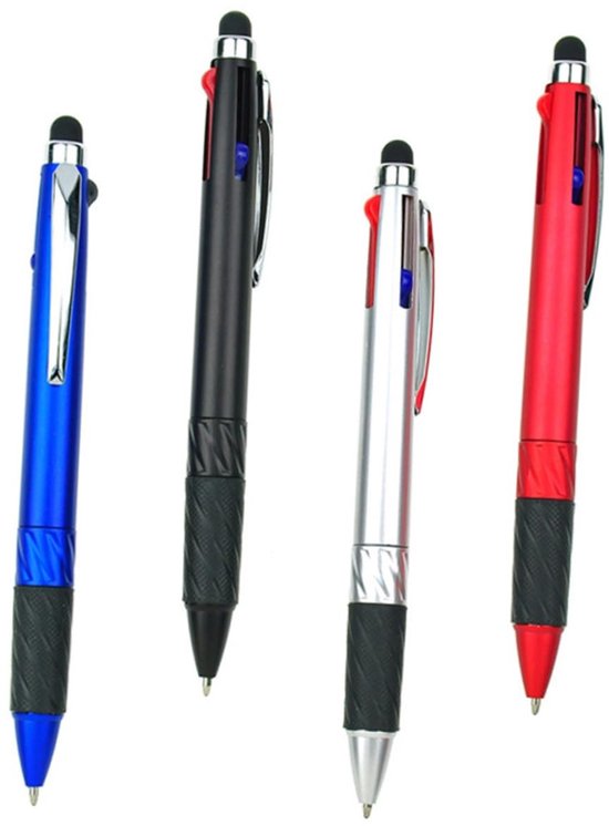 Dailygoods- Balpen Set 4 Stuks - Multifunctionele Balpen/Touchpen - Creatieve Pennen - Geschikt voor School/Kantoor - Inclusief Spiekbriefje/Ketting - Styluspen