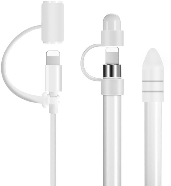 Dailygoods - Dailygoody - Reserve Doppen - Siliconen Doppen voor Apple Pencil - Lichtgewicht en Lekvrij - Wit - Vervangende Doppen - Geschikt voor Apple Pencil 1e