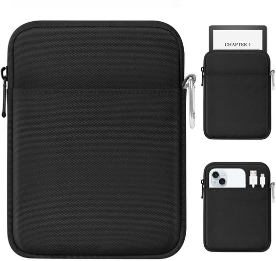 Dailygoods- E-reader Sleeve - Beschermende Tas met Carabiner - Nylon - Geschikt voor 6-7 Inch - Dubbele Vakken - Spatwaterdicht - Tablet Sleeve