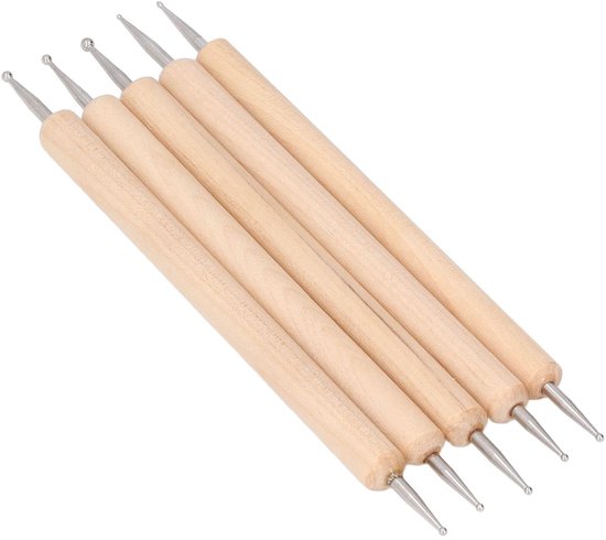 Dailygoods- Graveren Set 5 Stuks - Dubbele Eind Tracing Bal Stylus - Beuken/Roestvrij Staal - DIY Ambachtelijke Projecten - Vouwbare Pen 130mm - Diverse Balhoofd Diameters - Stempelset