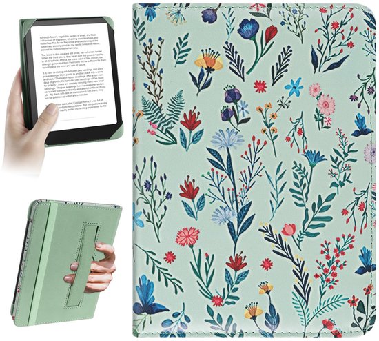 Dailygoods - HoYiXi Universele hoes voor 6" Pocketbook/Tolino/Sony E-Book Reader Compatibel met 6 inch Kindle Paperwhite/Kobo Clara HD 6" Cover Case, Elastische koord beschermhoes, Witte bloemen
