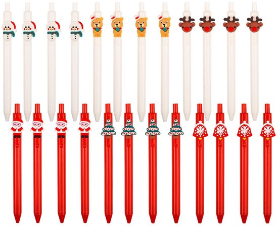 Dailygoods- Intrekbare Pen - 24 Stuks - Kerstthema - Gelpen - Comfortabele Grip - Duurzaam - Geschikt voor Cadeaus