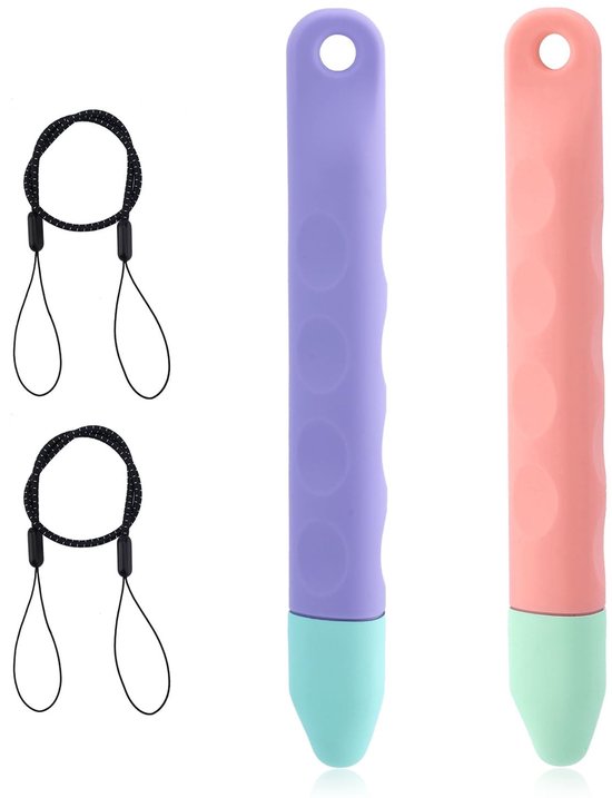 Dailygoods- Kindertablet Stylus - 2 Stuks - Universele Styluspennen - Kindvriendelijk - Zacht en Duurzaam - Inclusief Koorden - Styluspen
