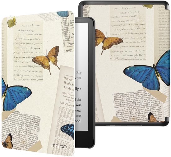 Dailygoods- Kindle Hoes - Lichtgewicht PU Beschermhoes - Auto Wake/Sleep - Retro Vlinder - Geschikt voor 7" Kindle Paperwhite 2024 - Schokbestendig Microfiber Binnenkant - E-reader Hoes