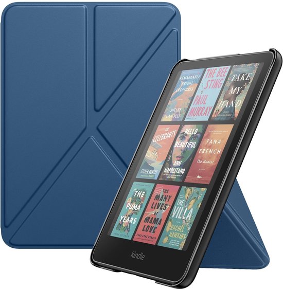 Dailygoods- Kindle Hoes - Origami Staande Case - Schokbestendig - Antikras - Compatibel met 7" Kindle Paperwhite Gen 12 - Magnetische PC Achterkant - Donkerzeeblauw - Tabletcase