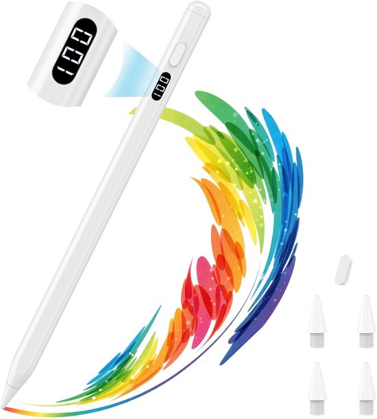 Dailygoods - MoKo Stylus Pen for iPad 2018-2026, USB-C Fast Charging Pencil with LED Power Display Tilt Sensitivity for Apple iPad A16/11/10/9/8/7/6, Air 7/6/5/4/3/M3/M2, Pro 13"/12.9"/11"/M4, Mini 7/6/5, White