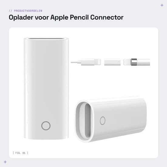 Dailygoods - Oplader voor Apple Pencil - Connector Charger Kabel - 2 Pack - Wit - Pen Accessoires - Geschikt voor iPad Air 3, Mini 5, Pro 12.9, 10.5, 9.7