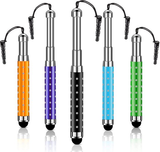 Dailygoods- Stylus Pen - 5 Stuks - Intrekbare Capacitatieve Pen - Universeel voor Touchscreen - Geschikt voor Smartphone/Tablet - Leuk Cadeau