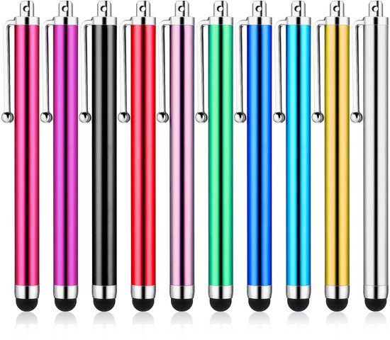 Dailygoods- Styluspen 10 Stuks - Universele Touchpen - Aluminiumlegering - Gemengde Kleur - 11 x 1,3 cm - Ideaal voor Tekenen en Notities