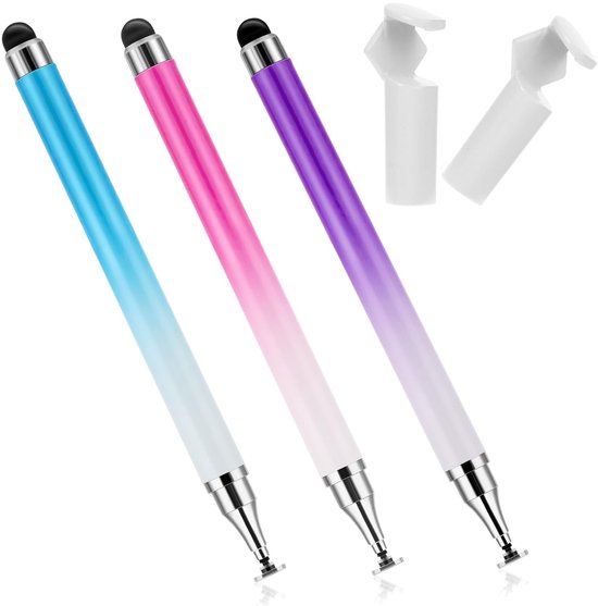Dailygoods- Styluspen 2-in-1 - Veelkleurig - 3 Stuks - Hoge Gevoeligheid - Siliconen - Geschikt voor Smartphone/Tablets - Touchscreenpen