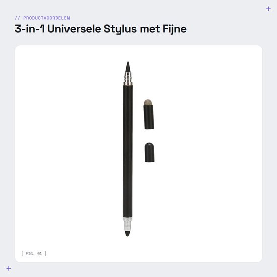 Dailygoods- Styluspen 3-in-1 - Universele Stylus met Fijne Punt - Zeer Gevoelige Touchscreen-Styluspen - 2 Vezelpunten - Aluminiumlegering - Voor Tablets en Mobiele Telefoons - Touchscreenpen