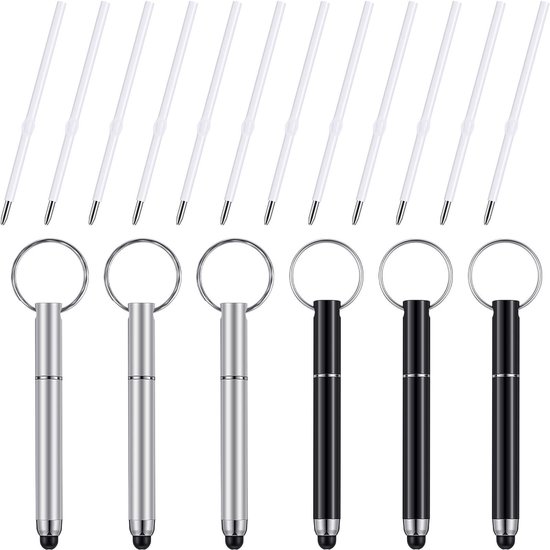 Dailygoods- Styluspen 6 stuks - Mini Capacitatieve Styluspen - Draagbare Touchscreen Pen - Sleutelhanger - 12 Vullingen 1,0 mm - ABS-Materiaal - Touchscreenpen