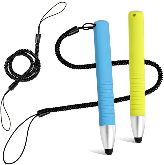 Dailygoods- Styluspen Kindvriendelijk - 2 Stuks - Capacitatieve Styluspennen - Veerkoord - Kunststof/Rubber - 10,2x1,2cm - Aanraakpen