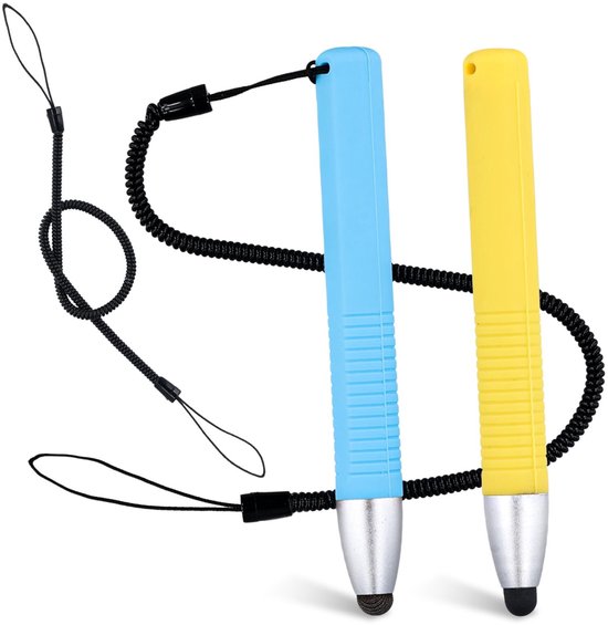 Dailygoods- Styluspen Kindvriendelijk - 2 Stuks - Siliconen/Rubber - Veerkoord - 10,2x1,2cm - Voor Touchscreens - Kindertablet