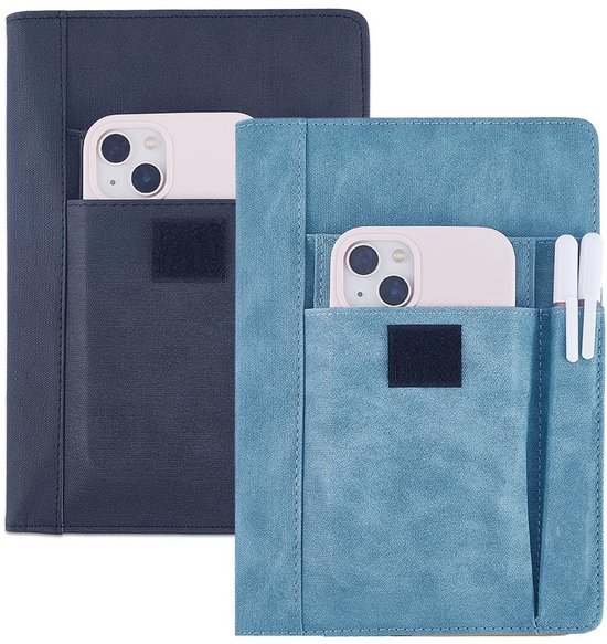 Dailygoody - Boek Cover - Herbruikbare Boekbeschermer - Waterdicht PU Leer - Cyaan en Zwart - Geschikt voor Paperbacks - Met Pen Zakken