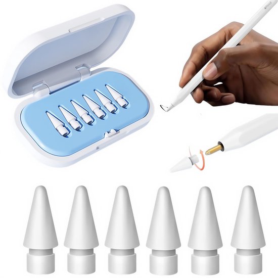 Dailygoody - Reservepunten voor Apple Pencil - Duurzaam en nauwkeurig - 6 stuks - Geschikt voor Apple Pencil 1e 2e 3e generatie - Inclusief opbergdoos...
