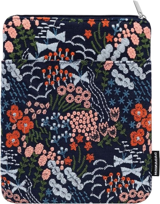 Daisy Borduurtas Sleeve voor 7" Kindle Paperwhite, 6" Kindle, Kobo en Tolino e-readers, Indigo Bloem Design van Merkloos