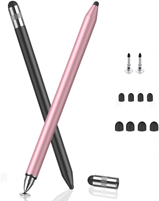 Daity 3-in-1 Touchscreen-stylus — Zeer gevoelige en uiterst precieze capacitieve stylus, compatibel met Apple iPad, iPhone, diverse tablets, Samsung Galaxy en alle universele touchscreen-apparaten (2-pack — Zwart/Roségoud)