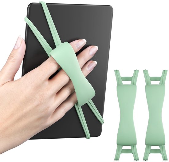 Daity Twee ergonomische siliconen polsbandjes/houders voor Kindle en tablets - voor lezen in de hand, waardoor het risico op vallen en vermoeidheid wordt geminimaliseerd voor Kindle Paperwhite/Kobo/Oasis/E-BookMini tablets/telefoons (groen).
