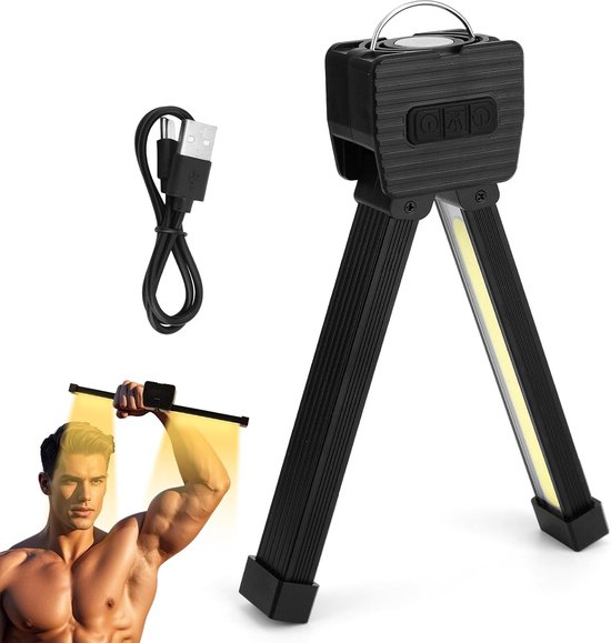 Deze draagbare magnetische LED-fitnesslamp is 180 graden opvouwbaar, heeft een haak, 7 helderheidsniveaus en 4 standen en is daardoor geschikt voor fitness, kamperen, thuis en op kantoor. van Merkloos