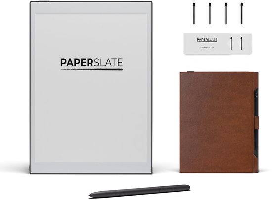 Digitaal notitieboek Paperslate Pack + Bruine hoes + 4 Markeerpunten van Merkloos