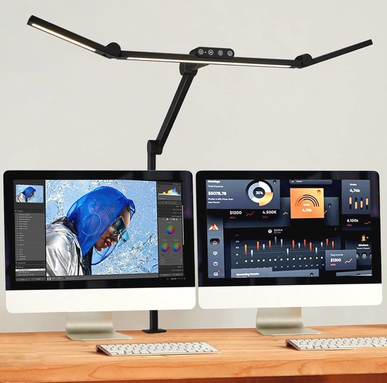 Dimbare LED Bureaulamp met Klem - 24W, 72 cm - Werklamp met Oogbescherming voor Thuis en Kantoor van Quntis