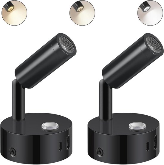 Dimbare LED Leeslamp 12V voor Camper - Touch Schakelaar, USB A & C Aansluitingen, 3000K-6000K Variabele Kleurtemperaturen van Merkloos