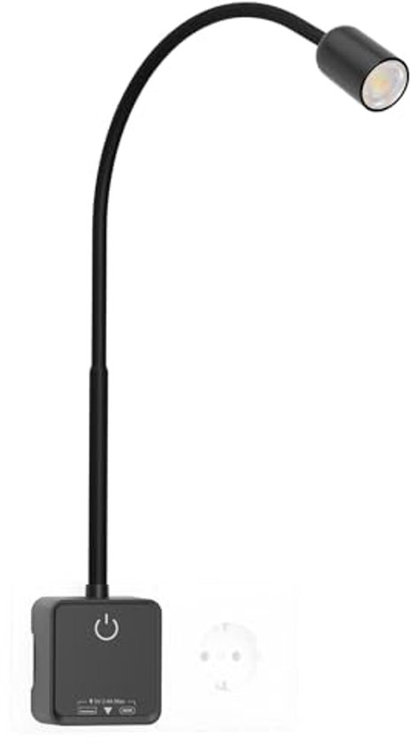 Dimbare LED Leeslamp met Stekker en USB Oplaadpoorten voor aan het Bed van Vekkia