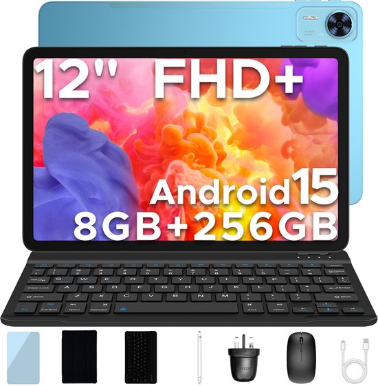 DOOGEE T36 Tablet met toetsenbord 12"+ 90Hz Android 15 32 ​​GB RAM + 256 GB ROM 8800 mAh batterij Twee simkaart BT 5.0 FaceID,Blauw