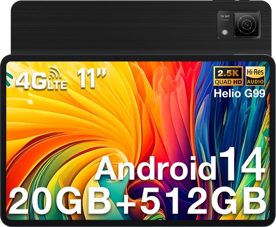 DOOGEE T40 Table 11 "2.5K 20GB 20GO RAM + 512GO ROM Android 14 Helio G99 Battery 8580mAh 16MP + 8MP,Zwart van Merkloos