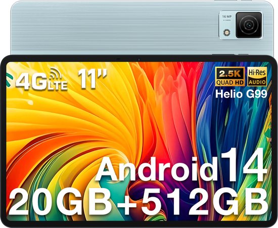 DOOGEE T40 Tablet 11"2,5K 20 GB RAM + 512 GB ROM Android 14 met Helio G99 Batterij 8580 mAh 16 MP + 8 MP,Blauw