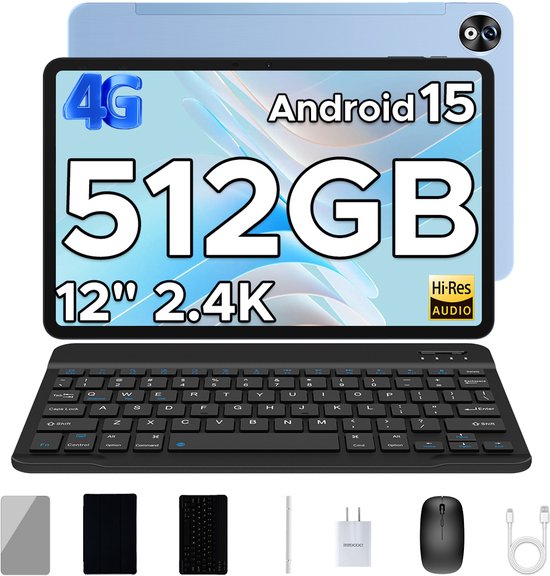 Doogee T40 Tablete Avec Clavier 8GB RAM+512GB ROM (TF 2TB) Helio G99 Batterij 8580mAh 11 "2.5K Android 15 Face ID Dual 4G LTE,Blauw van Merkloos