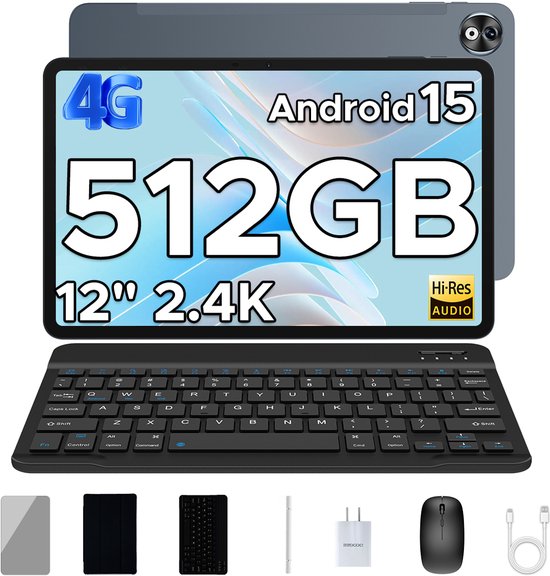 Doogee T40 Tablete Avec Clavier 8GB RAM+512GB ROM (TF 2TB) Helio G99 Batterij 8580mAh 11 "2.5K Android 15 Face ID Dual 4G LTE,Grijs van Merkloos