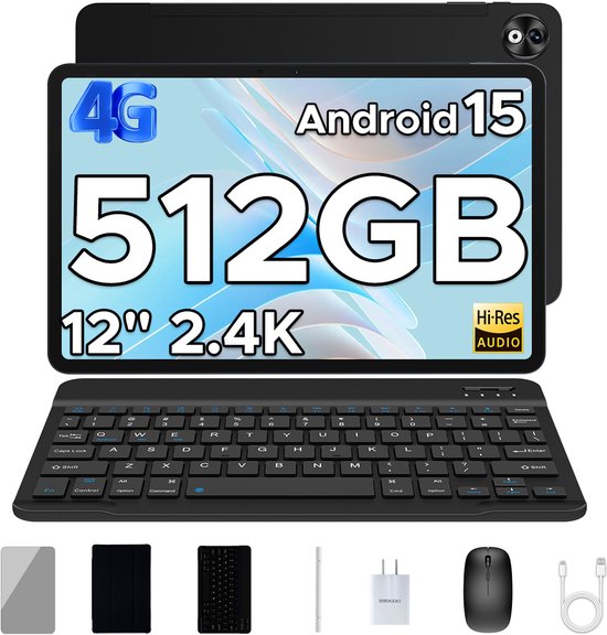 Doogee T40 Tablete Avec Clavier 8GB RAM+512GB ROM (TF 2TB) Helio G99 Batterij 8580mAh 11 "2.5K Android 15 Face ID Dual 4G LTE,Zwart van Merkloos