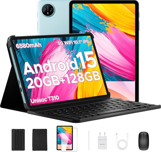 DOOGEE Tab A9 Pro - Android 15 - Tablet met toetsenbord - 10 inth HD 4GB RAM + 128GB ROM (2TB TF) - 6580mAh - Face ID - 5G WiFi - Bluetooth 5.0 - Blauw van Merkloos