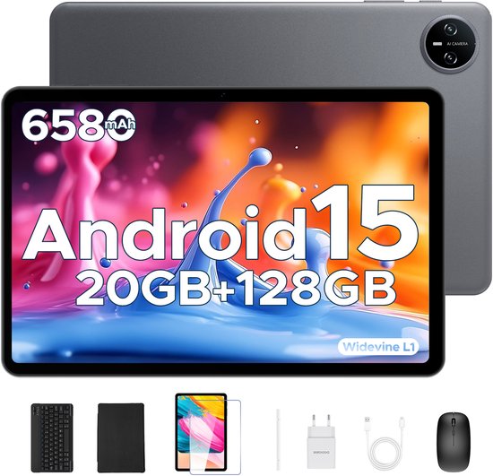 DOOGEE Tab A9 Pro - Android 15 - Tablet met toetsenbord - 10 inth HD 4GB RAM + 128GB ROM (2TB TF) - 6580mAh - Face ID - 5G WiFi - Bluetooth 5.0 - Grijs van Merkloos